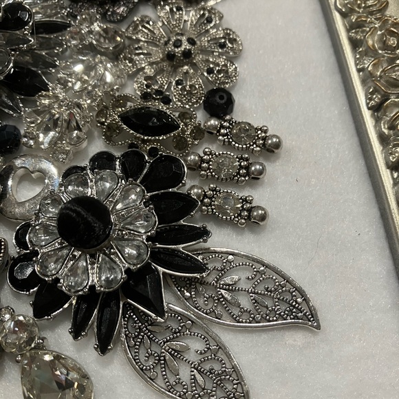 HANDMADE JEWELRY ART COLLAGE IN BLACK/WHITE/SILVER. OOAK 💝 HANDMADE - Picture 7 of 15